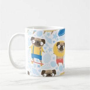 Caneca De Café Pugs bonitos nas férias. padrão com o desenho an