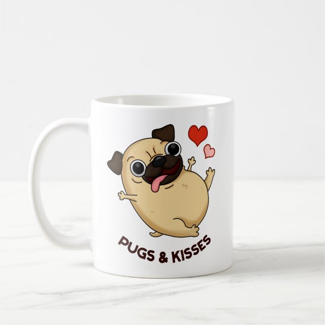 Caneca De Café Pugs E Beija Cachorro Engraçado (Esquerda)