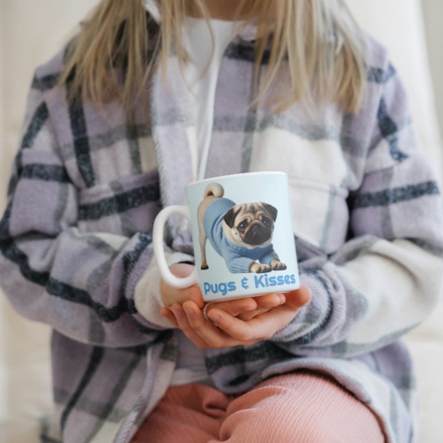 Caneca De Café Pugs e beijos (Criador carregado)