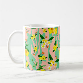 Caneca De Café Pumeria amarela flores sem costura