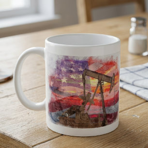 Caneca De Café Pumpjack silhueta pastel desenho americano Bandeir