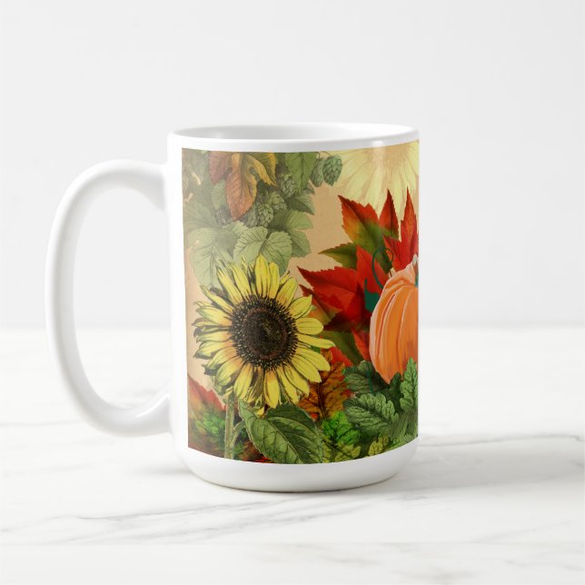 Caneca De Café Pumpkin Autumn Fall Sunflower (Esquerda)