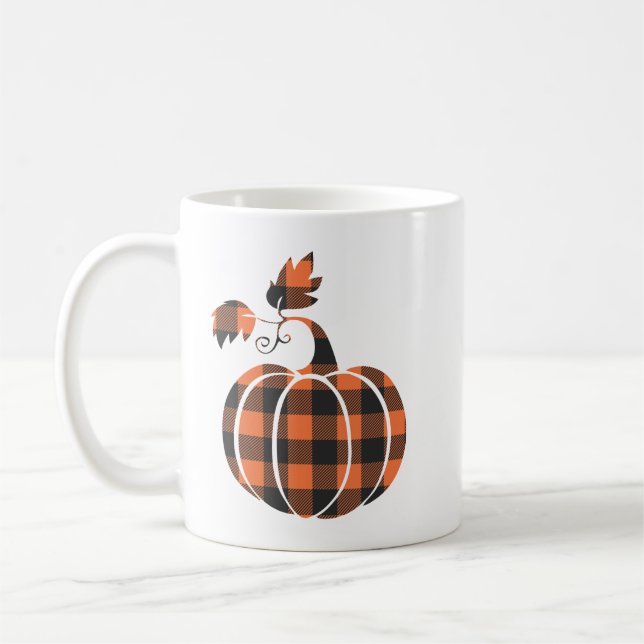 Caneca De Café Pumpkin De Outono De Xadrez Laranja E Preta (Esquerda)