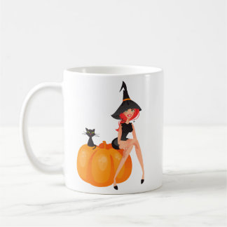 Caneca De Café Pumpkin e Gato Negro da Bruxa do Halloween