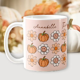 Caneca De Café Pumpkin Fall Groovy Retro Name Daisy Coffee Mug