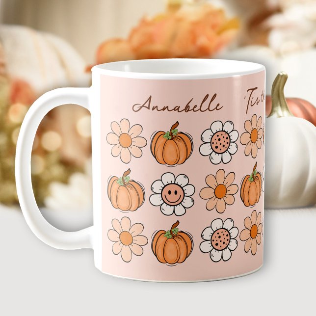 Caneca De Café Pumpkin Fall Groovy Retro Name Daisy Coffee Mug (Pumpkin Fall Groovy Retro Name Daisy Coffee Mug)