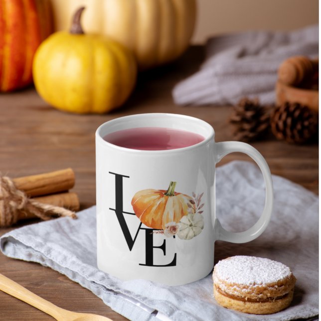 Caneca De Café Pumpkin Laranja Moderno Com Amor (Criador carregado)