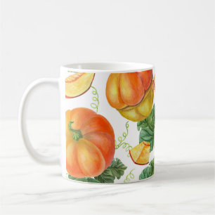 Caneca De Café Pumpkin Laranja: Padrão Vegetal De Verão-Outono.