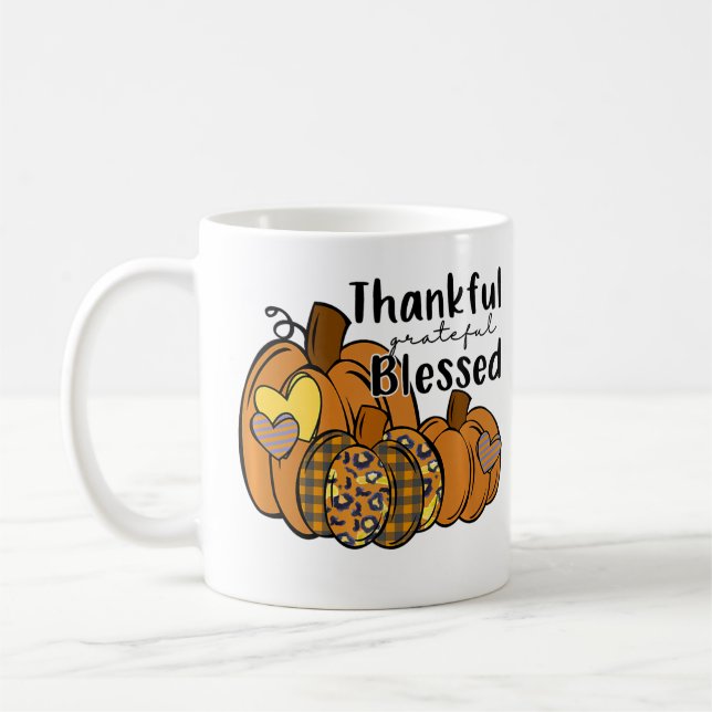 Caneca De Café Pumpkin Leopard Thankful Grateful Blessed Thanksgi (Esquerda)