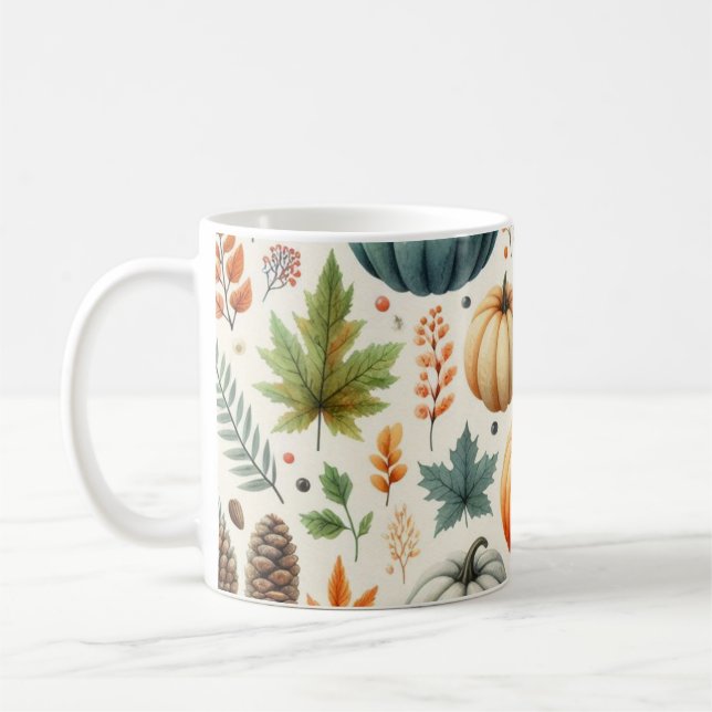 Caneca De Café Pumpkin Mug Watercolor Fall Foles (Esquerda)