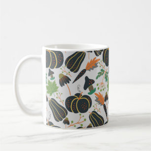 Caneca De Café Pumpkin - padrão sem costura cenoura preto e branc
