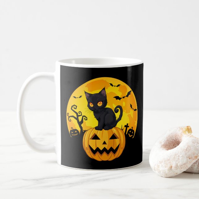 Caneca De Café Pumpkin Preto do Dia das Bruxas (Com Donut)