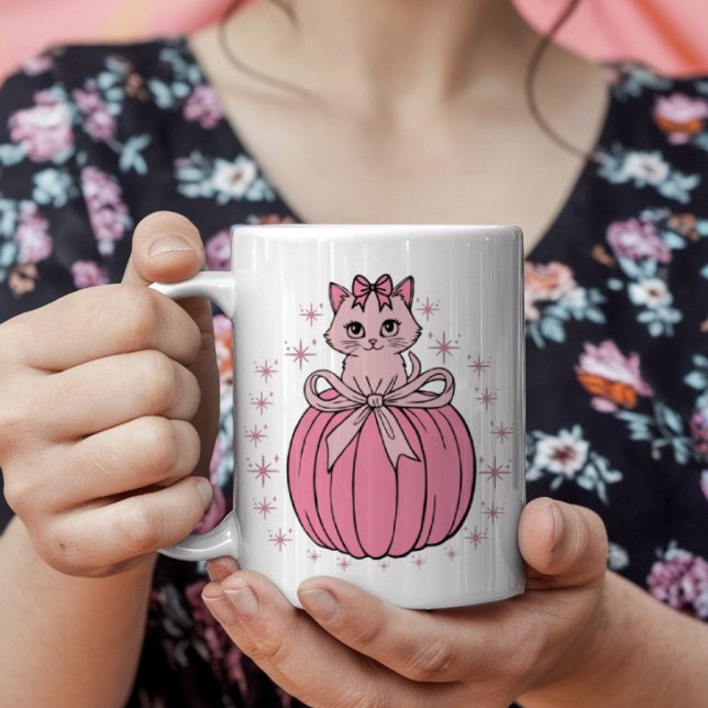 Caneca De Café Pumpkin Rosa Com Gato Bonito (Criador carregado)