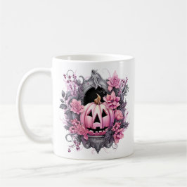 Caneca De Café Pumpkin Rosa Floral do Halloween
