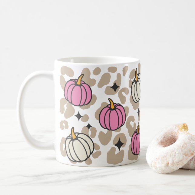 Caneca De Café Pumpkin Rosa - Halloween Estético (Com Donut)