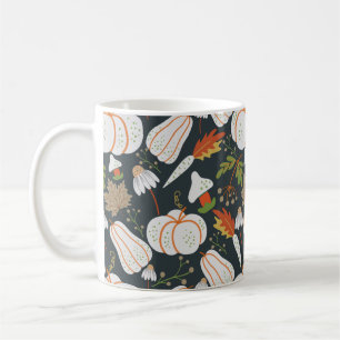 Caneca De Café Pumpkin sem costura padrão floral preto e branco
