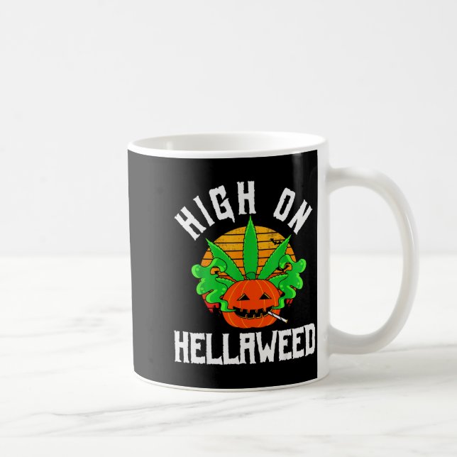 Caneca De Café Pumpkin Smoking Weed Costume Retro Funny Halloween (Direita)