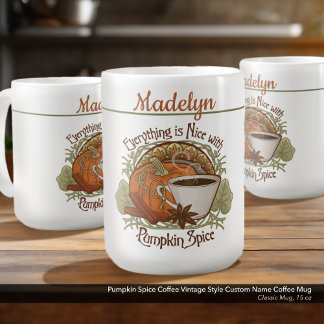 Caneca De Café Pumpkin Spice Coffee Vintage Style Custom Name