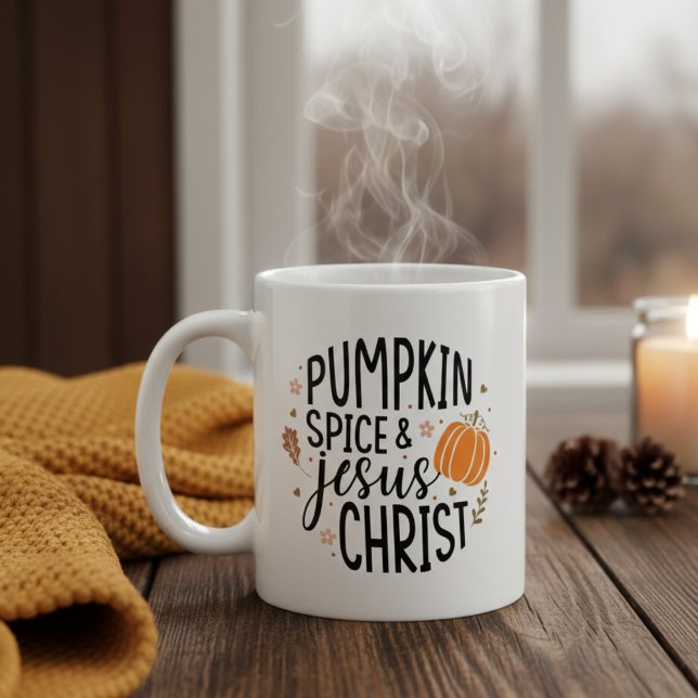 Caneca De Café Pumpkin Spice e Jesus Cristo (Pumpkin Spice and Jesus Christ Autumn Inspired Christian Themed Coffee Mug)