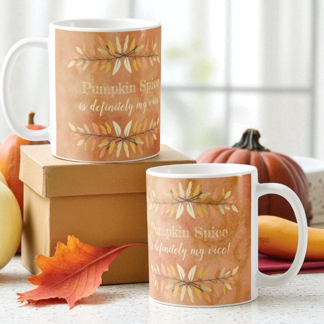 Caneca De Café Pumpkin Spice Seasonal Vice Autumn Leaf Borders (Ceramic mug design viewed on both sides of the handle)