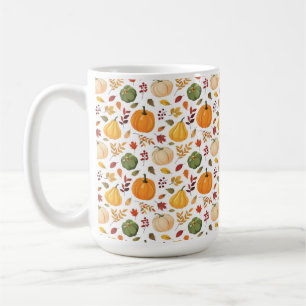 Caneca De Café Pumpkins de Colheita e Padrão de Folhas de outono