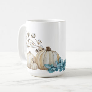 CANECA DE CAFÉ PUMPKINS DE QUEDA BRANCA E FLORES AZUIS DE COR DA