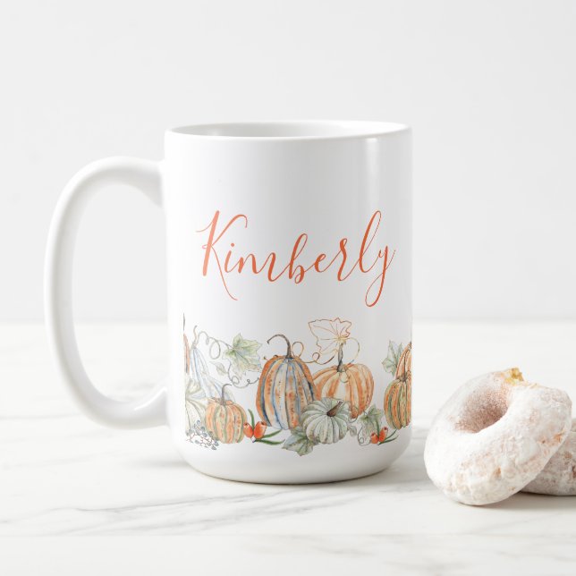 Caneca De Café Pumpkins de queda de nome personalizado (Com Donut)