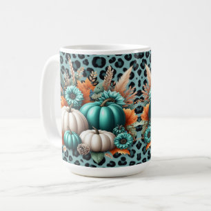 Caneca De Café Pumpkins e Flores na Impressão Leopardo