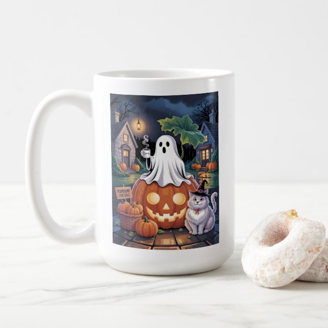 Caneca De Café Pumpkins For Sale & Caffeine Ghost With Cat Mug (Com Donut)