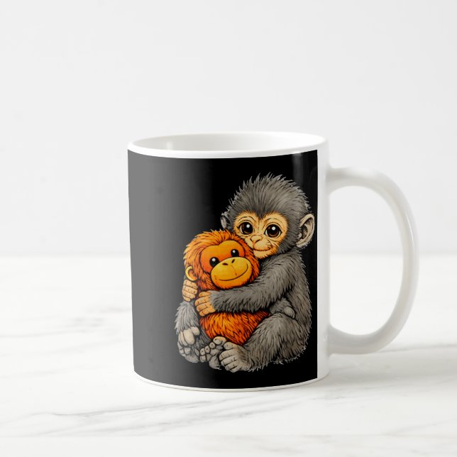 Caneca De Café Punch monkey funny cute baby animal hugging plush  (Direita)
