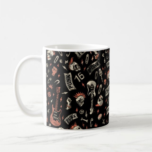 Caneca De Café "Punk Rock Padrão - Estilo Negrito e Rebelde (Esquerda)