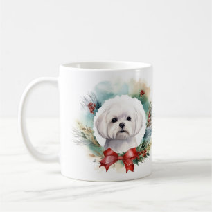 Caneca De Café Pup Festivo da Coroa de Natal Maltesa
