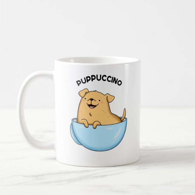 Caneca De Café Pup-puccino Funny Cappuccino Pun (Esquerda)