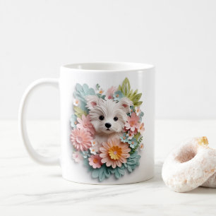 Caneca De Café Puppy branco de pastel em 3D