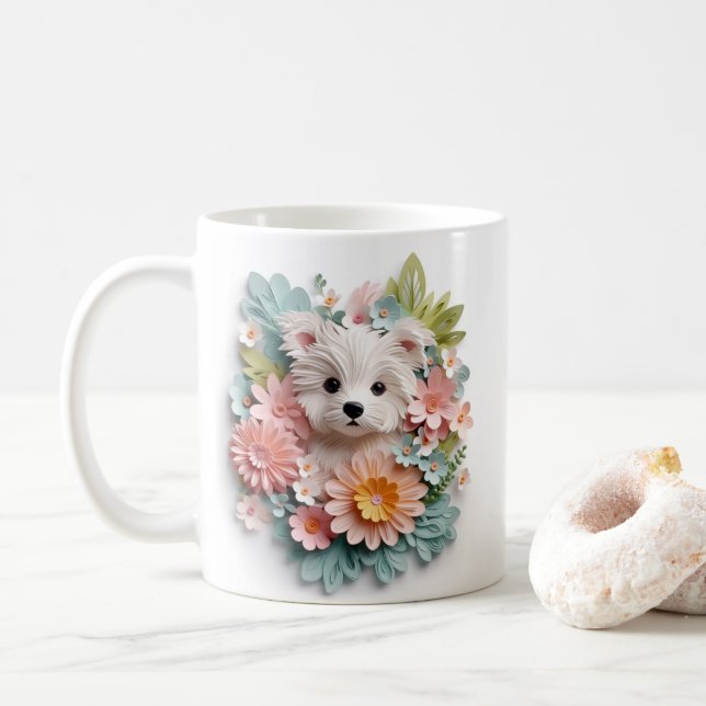 Caneca De Café Puppy branco de pastel em 3D (Com Donut)