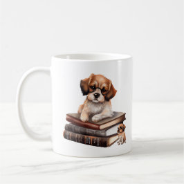 Caneca De Café Puppy com precioso com livros