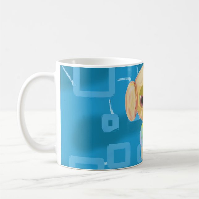 Caneca De Café Puppy Cyan Light Blue Geométrico Squares Mug (Esquerda)