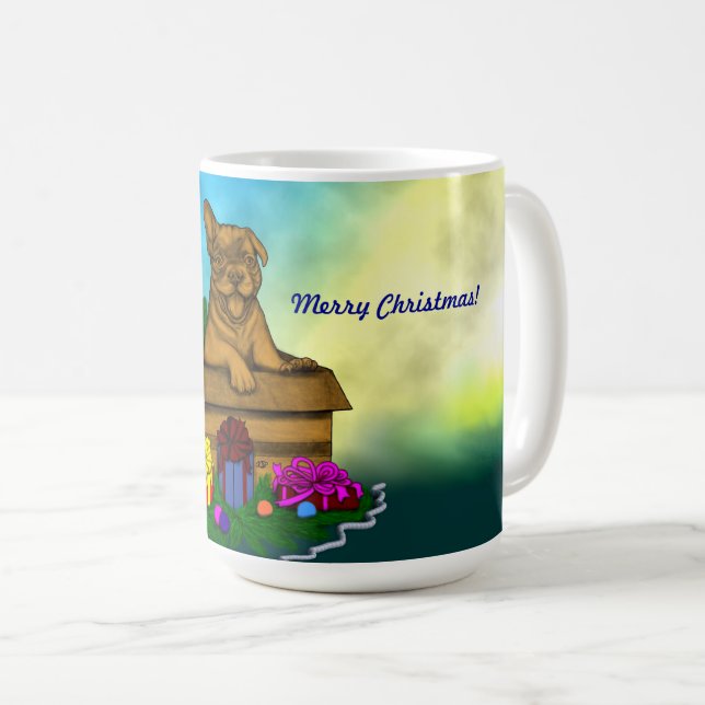 Caneca De Café Puppy em uma caixa, Merry Xmas (Frente Esquerda)