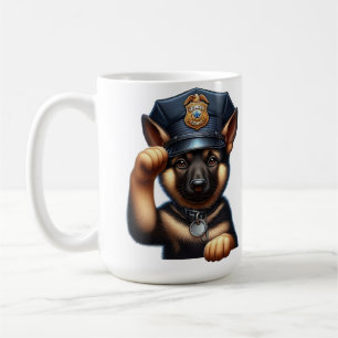 Caneca De Café Puppy Vestido como Policial com Boné e Crachá