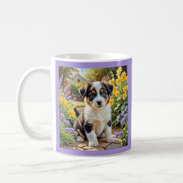 Caneca De Café Puppy with Flowers (Esquerda)