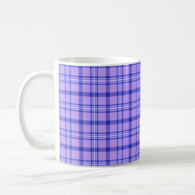Caneca De Café Purple Blue Plaid Classic Pattern Bright (Esquerda)