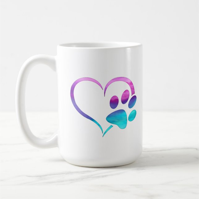 Caneca De Café Purple Cyan Dog paw Print Heart  (Esquerda)