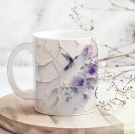 Caneca De Café Purple Floral Add Name Hummingbird Coffee Mug
