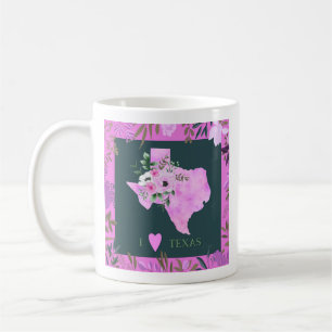 Caneca De Café Purple Floral I Love Texas State Map
