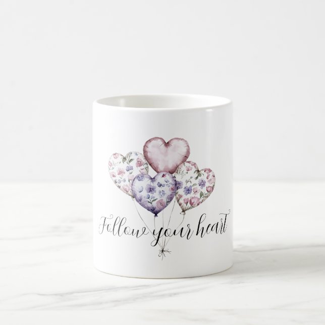 Caneca De Café Purple Lavender Pink Floral Heart Balloons (Centro)