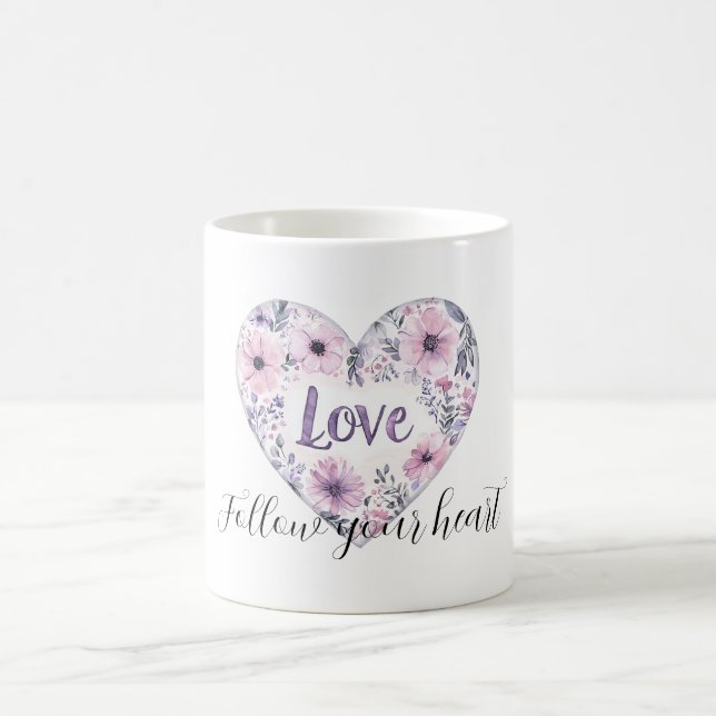 Caneca De Café Purple Lavender Pink Floral Heart Love (Centro)