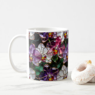 Caneca De Café Purple Orchid Stained Glass Mosaic Floral Pattern