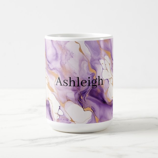 Caneca De Café Purple White Gold Abstract (Centro)
