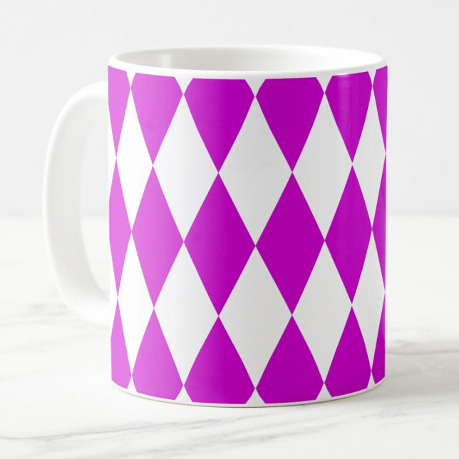 Caneca De Café Purple White Harlequin Diamonds Checkers Design  (Criador carregado)
