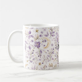 Caneca De Café Purple White Moons & Stars Floral